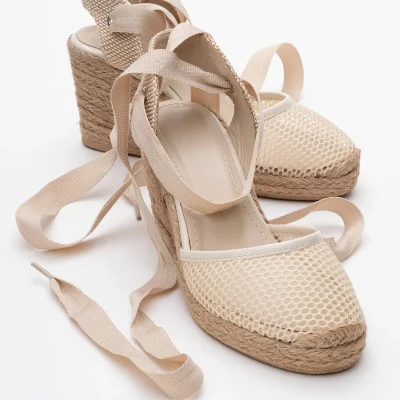 کفش ساق‌بلند زنانه LIONS Bej Fileli چرم با بند مچ و پاشنه توپر Luvishoes