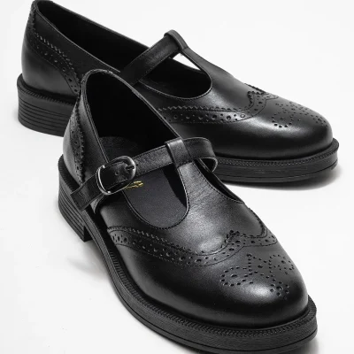 کفش لوفری زنانه چرم طبیعی مشکی JANNEY Luvishoes