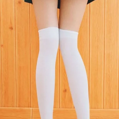 جوراب زنانه سفید نخی بالای زانو - جوراب طرح‌دار Design Socks
