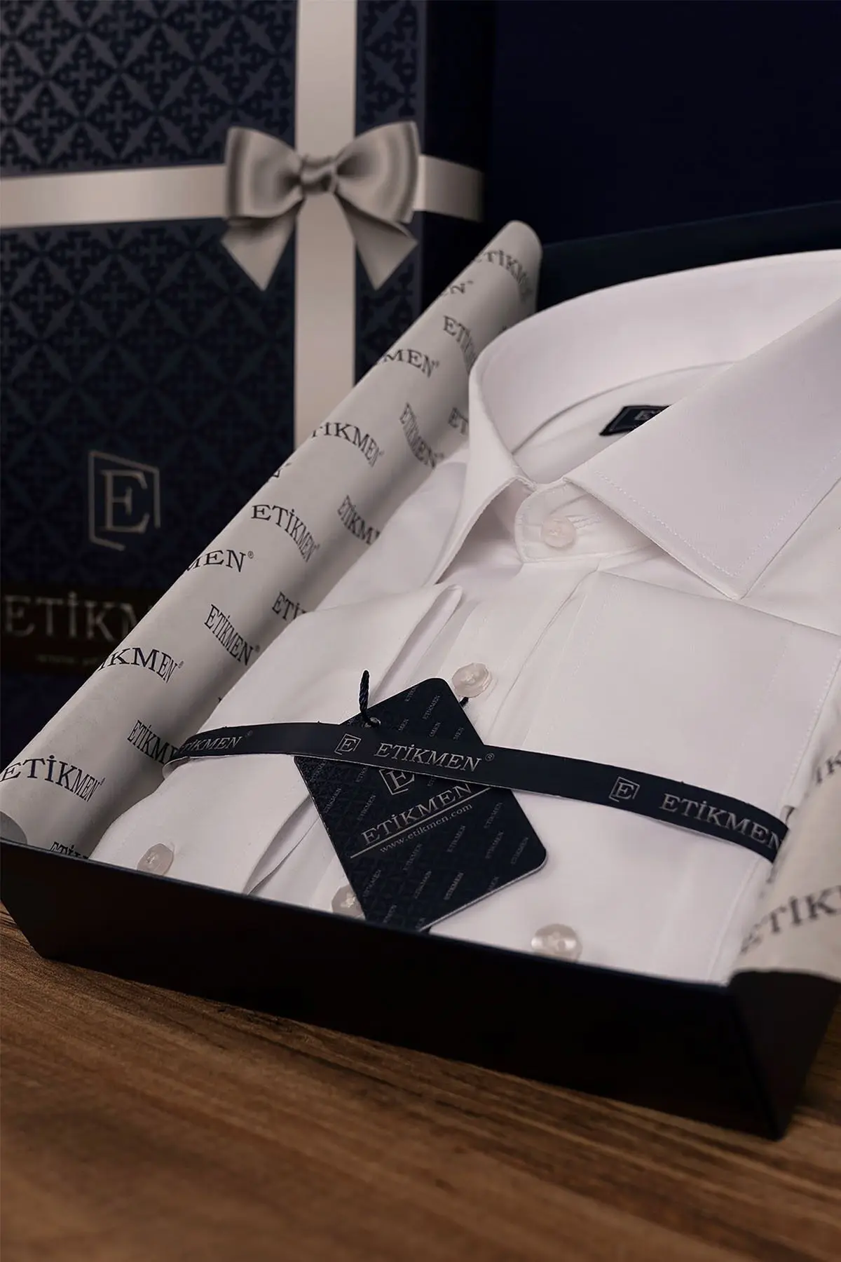 پیراهن مردانه سفید ساتن Slim Fit Etikmen