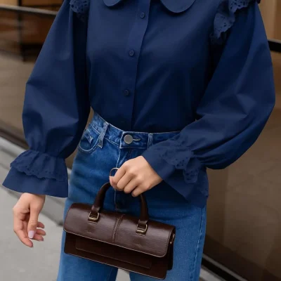 پیراهن زنانه یقه بچه با فستون و والان، سرمه‌ای Emmas Clothing
