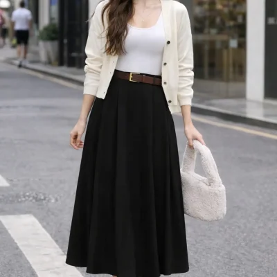 دامن چیندار زنانه مشکی Mina Terzi Butik