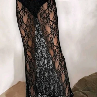 دامن بلند توری زنانه مدل ماکسی شفاف و جذاب پارئو Benimolmali