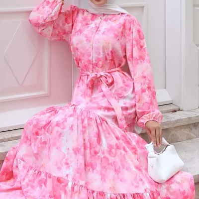 لباس مجلسی طرح‌دار زنانه صورتی 525 Benguen