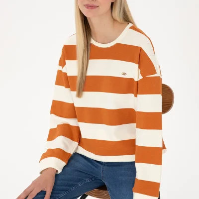 سویشرت زنانه یقه دار با خطوط مسی مدل 50313563-VR182 U S Polo Assn
