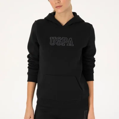 سویشرت زنانه مشکی شاردون دار هودی دار بیسیک مدل 50313566-VR046 U S Polo Assn