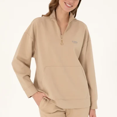 سویشرت زنانه یقه گرد با زیپ و طرح شنی 50297316-VR085 U S Polo Assn