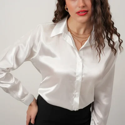 پیراهن زنانه ساتن سفید با سایز بندی گسترده trendyol
