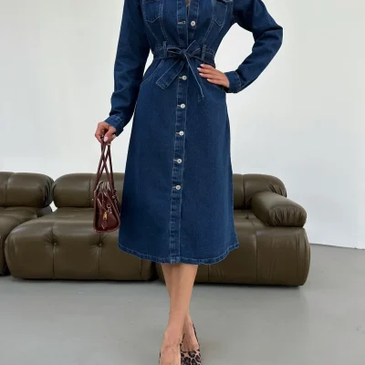کت جین زنانه دکمه‌دار آستین بلند Kene Jeans