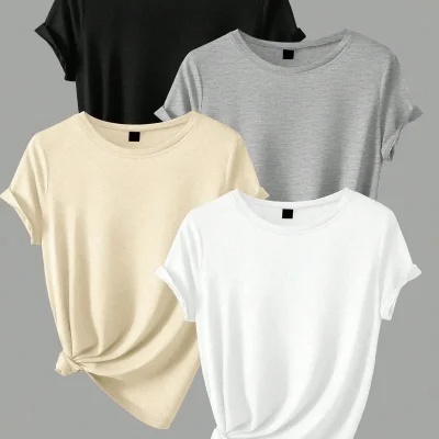 ست چهار عددی تیشرت یقه گرد زنانه Eyax Moda
