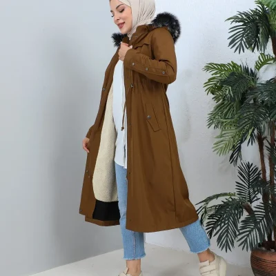 مانتو کاپشن زمستانی ضد آب با آستر خز دار مدل باتال سایز بزرگ