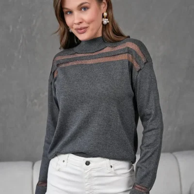 پیراهن کشباف راه راه شفاف مدل 1107 - ذغالی
