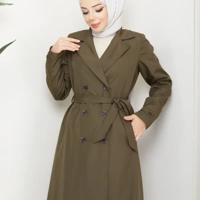 کت تِرِنچ جین زنانه سایز بزرگ با دکمه و کمربند