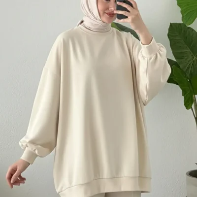 سویشرت بلند زنانه مدل 3044 - راحت، کژوال و اسپرت - بژ