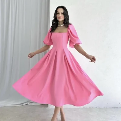 پیراهن مجلسی زنانه صورتی Afis Butik