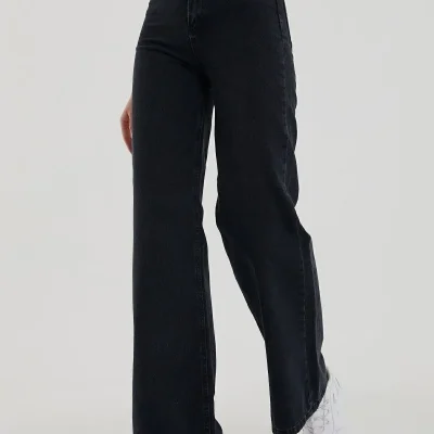شلوار جین زنانه Isla Power مدل Lvk-001040a مشکی با کمر فوق‌العاده بالا و پاچه‌های گشاد