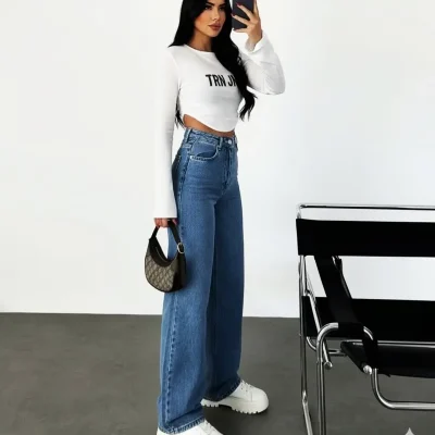 شلوار جین زنانه Isla Power مدل Lvk-001040a مشکی با کمر فوق‌العاده بالا و پاچه‌های گشاد - mavi f 3