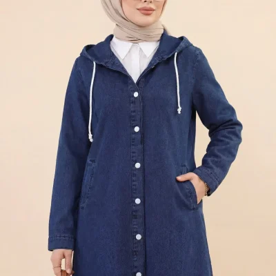 کاپشن دکمه‌دار بیضی شکل جین - آبی یخی - Laci