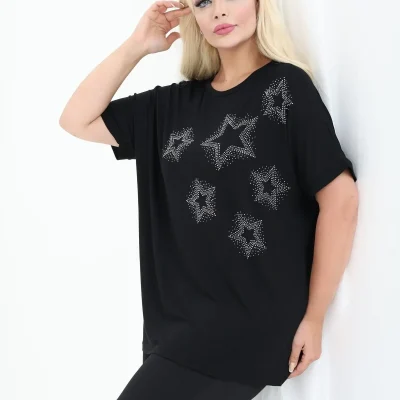 بلوز یارسال با سنگ‌دوزی روی شانه - کیفیت درجه یک بامبو سایز M تا 6XL - Siyah5
