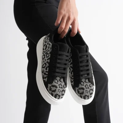 کفش زنانه اسپرت سنگ‌دوزی شده ROSA SHOES سایز کامل - Beyaz siyah