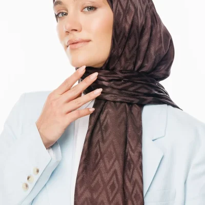 شال جاکارد براق با طرح کارو - Acı Kahve