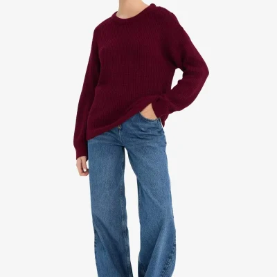 پلیور زنانه اورسایز بوردو مدل Basic Ilkcet Moda