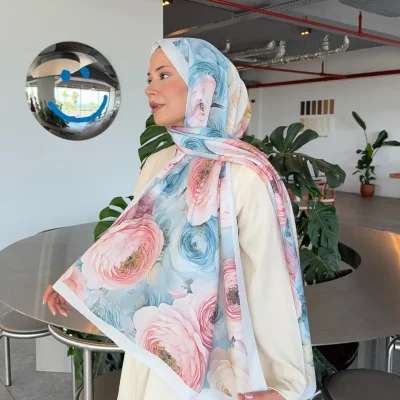 شال زنانه پنبه‌ای طرح قومی ایلهام سری مشکی و طوسی گرادیان ps136 - Bebek Mavi-Pembe