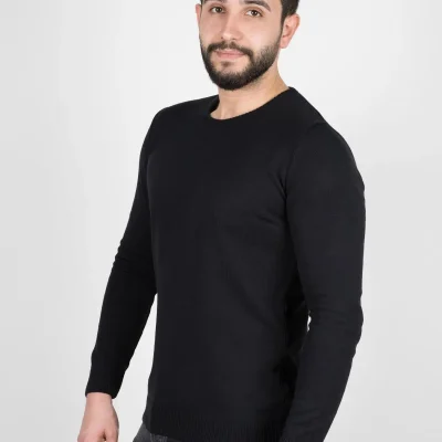 پلیور مردانه لاک‌پشتی بافت زمستانی سرمه‌ای - مشکی