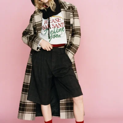 کاپشن پشمی چهارخانه بلند زنانه zara