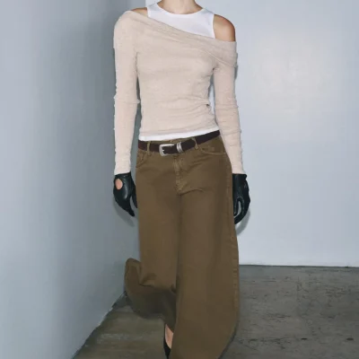 تیشرت نامتقارن دو لایه آسیمتریک zara