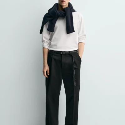 تیشرت یقه گرد آستین بلند جیب‌دار AARON LEVINE X ZARA