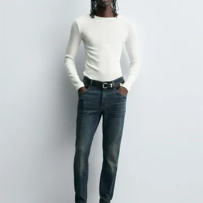 شلوار جین اسکینی کراپ فیت مدل CORDUROY zara