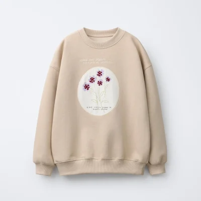سویشرت دخترانه طرح دار با گلدوزی و وصله zara