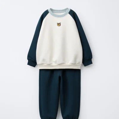 ست تاپ و شلوار جاجینگ بافت خرسی بلوک رنگی zara