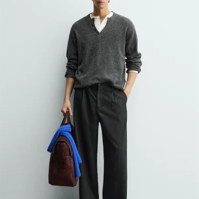 شلوار پیل‌دار خط‌راه‌دار مردانه zara