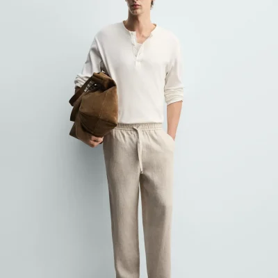شلوار پانلون کتان با فیت ریلکس zara
