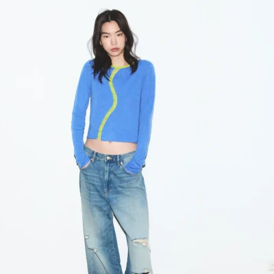 بلوز بافتنی زنانه با یقه گرد و آستین کوتاه zara