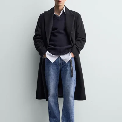 AARON LEVINE X ZARA کت کروپ با یقه کلاسیک و پارچه پشمی-کشمیر