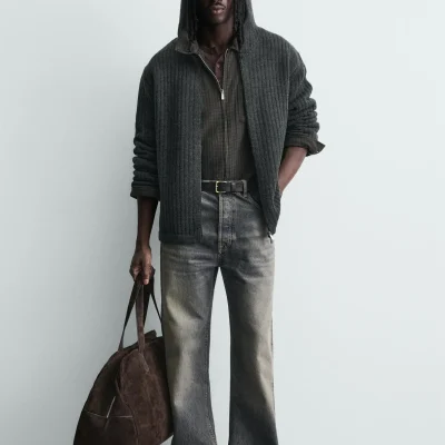 کت بافتنی مردانه مدل Chaqueta Punto با الگوی برجسته zara