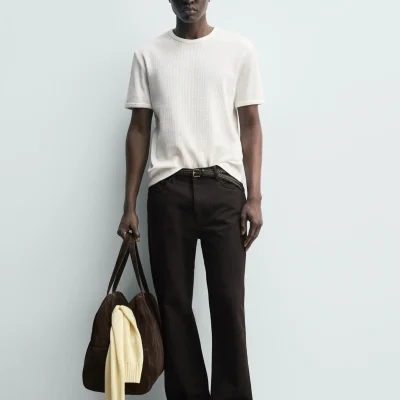 تیشرت گوفره با پارچه وافل zara
