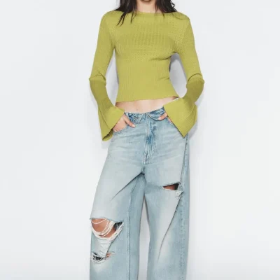 بافت زنانه نازک یقه‌دار zara