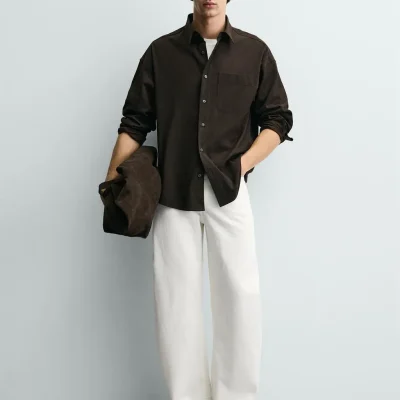 پیراهن مردانه کتان مجلسی با یقه کلاسیک zara