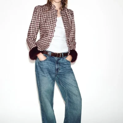 بلیزر زنانه بافت دار با دوخت کلاسیک zara