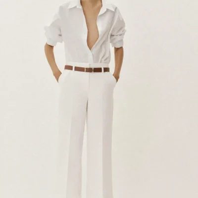 شلوار پارچه‌ای زنانه با کمر کشی و مدل راسته zara