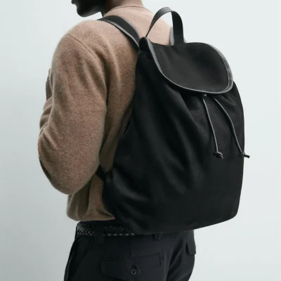 کوله‌پشتی چرمی با جزئیات جیر zara