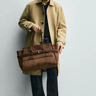 کیف دستی چرمی با جزئیات کمربند zara