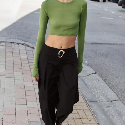 شلوار بگ پارچه‌ای زنانه مدل کتان zara