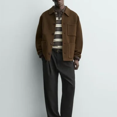 پیراهن کتان سوپرشین با یقه کلاسیک zara