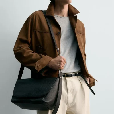کیف دوشی چرمی با بند ضربدری zara