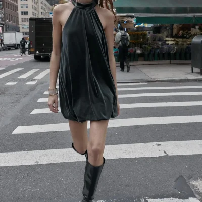 لباس کوتاه مخملی با یقه هالتر zara